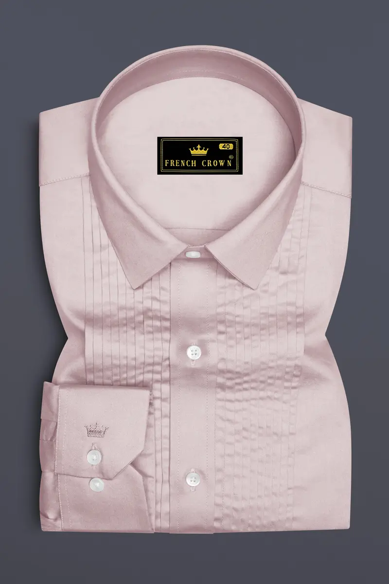 Lumivon-Silver Cream Subtle Sheen Super Soft Premium Cotton Tuxedo Dress Shirt 2