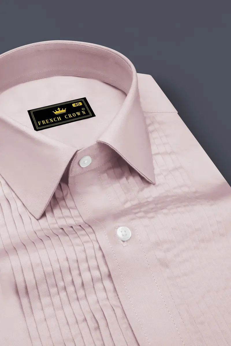 Lumivon-Silver Cream Subtle Sheen Super Soft Premium Cotton Tuxedo Dress Shirt 4