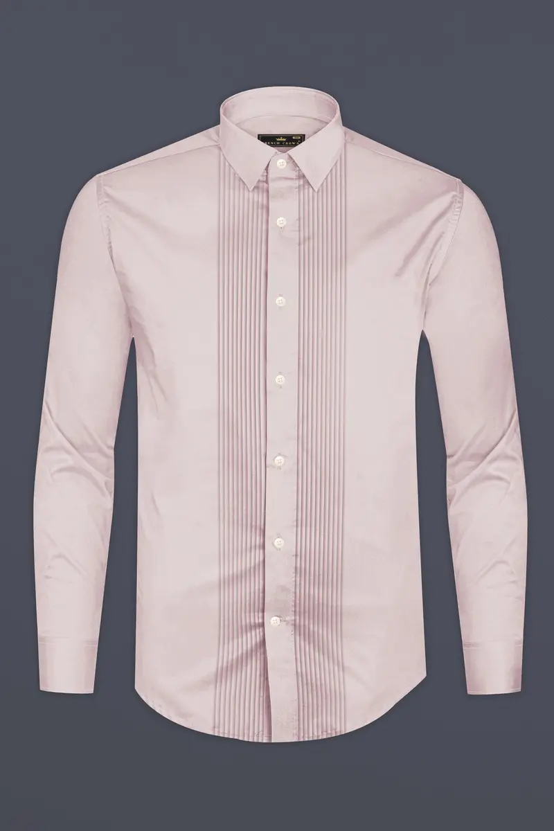 Lumivon-Silver Cream Subtle Sheen Super Soft Premium Cotton Tuxedo Dress Shirt 6