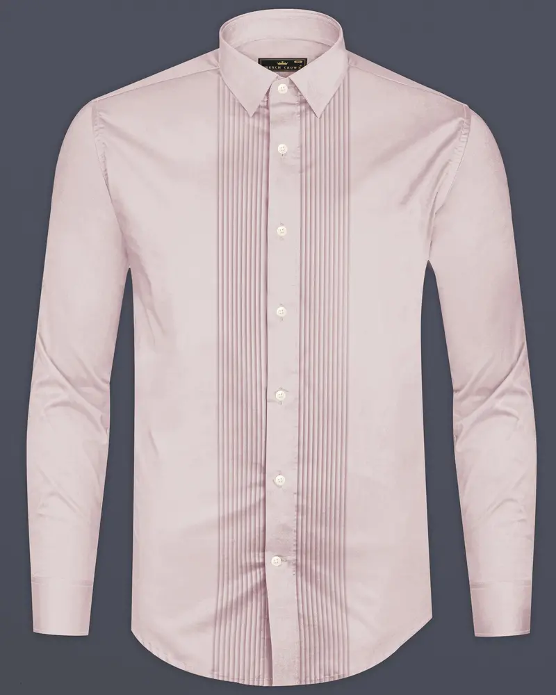 Lumivon-Silver Cream Subtle Sheen Super Soft Premium Cotton Tuxedo Dress Shirt 8