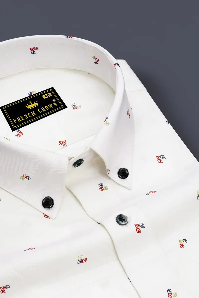 Lumoro Bright White Printed Dobby Premium Giza Cotton Dress Shirt 2