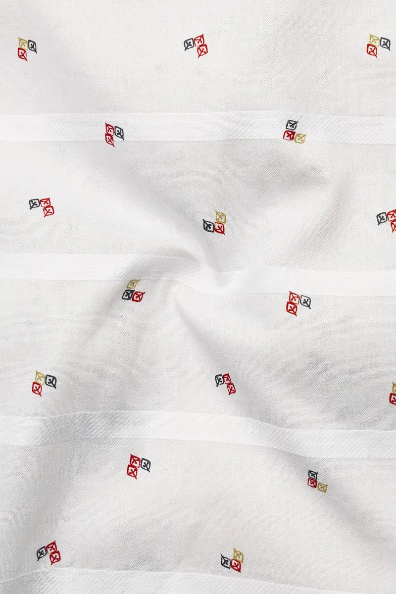 Lumoro Bright White Printed Dobby Premium Giza Cotton Dress Shirt 3