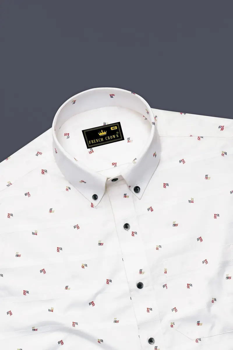 Lumoro Bright White Printed Dobby Premium Giza Cotton Dress Shirt 5