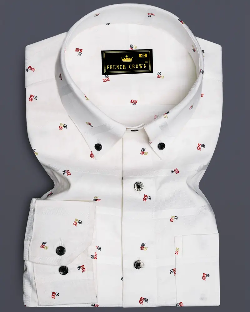 Lumoro Bright White Printed Dobby Premium Giza Cotton Dress Shirt 6