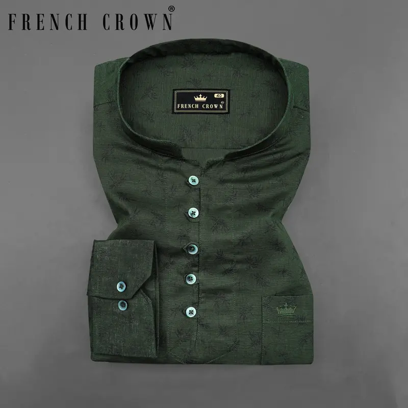 Lunar Green And Black Two Tone Luxurious Linen Kurta Shirt 1