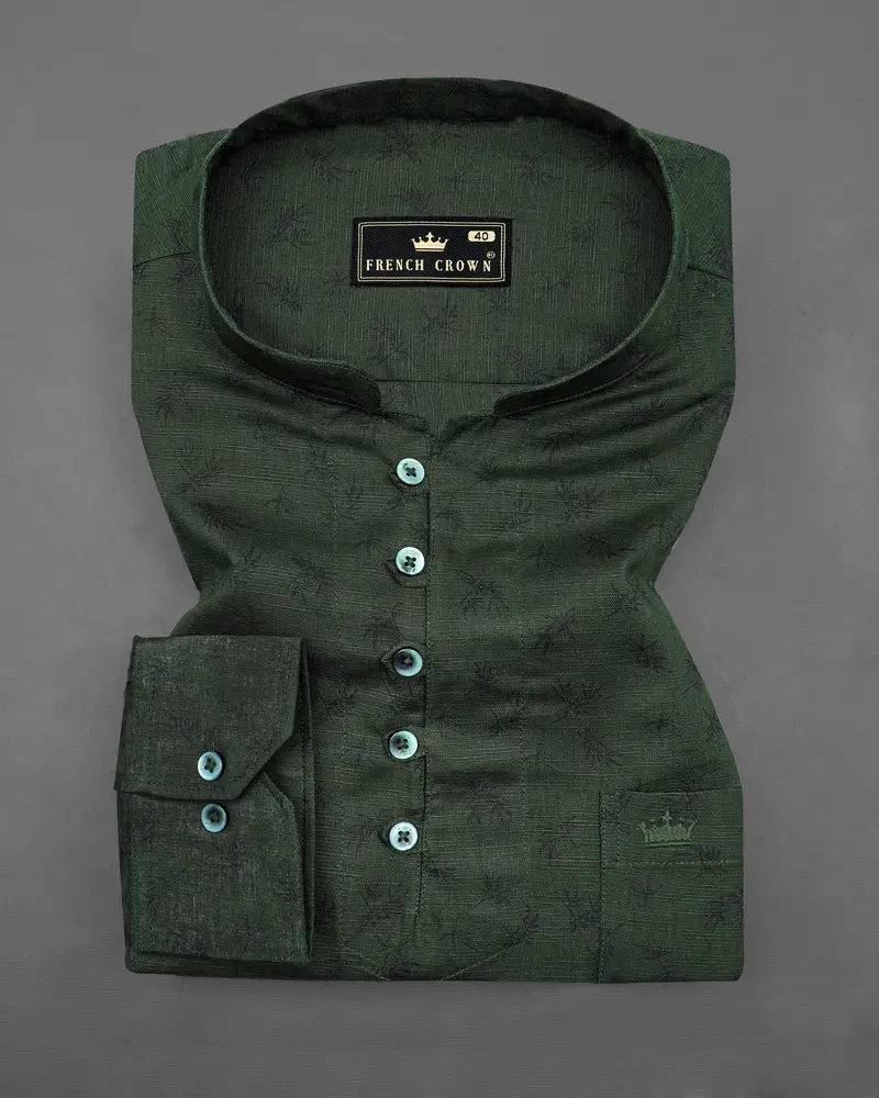 Lunar Green And Black Two Tone Luxurious Linen Kurta Shirt 2