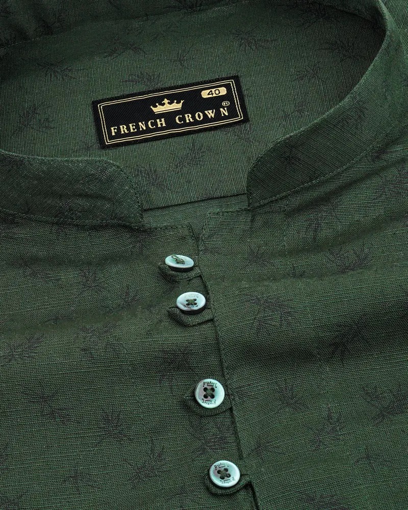Lunar Green And Black Two Tone Luxurious Linen Kurta Shirt 4