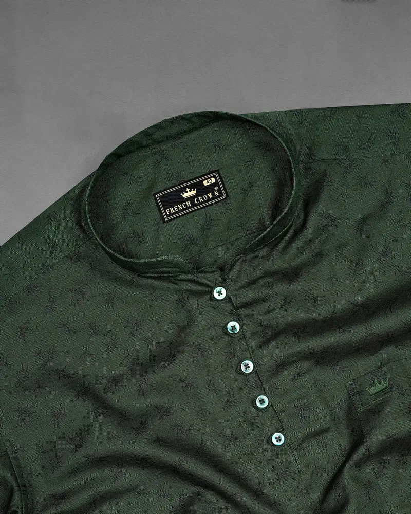 Lunar Green And Black Two Tone Luxurious Linen Kurta Shirt 5