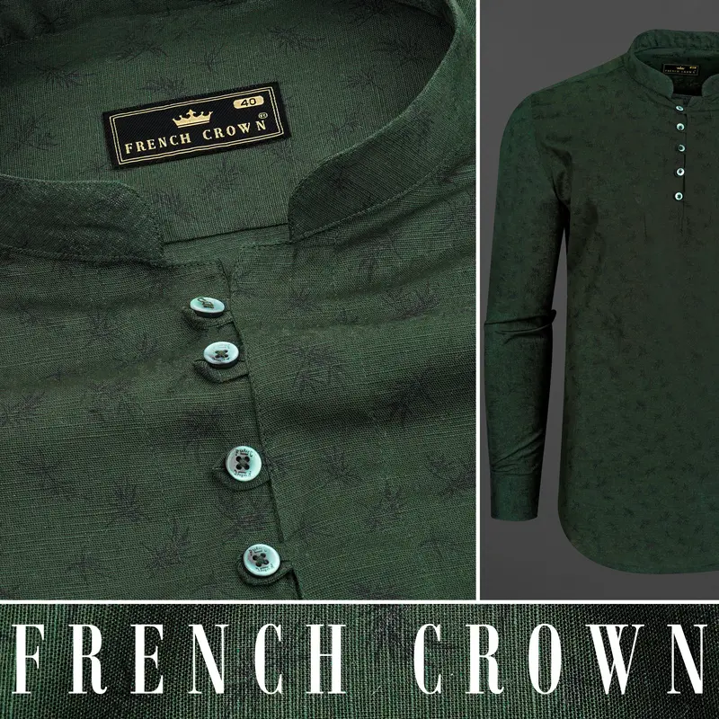 Lunar Green And Black Two Tone Luxurious Linen Kurta Shirt 8