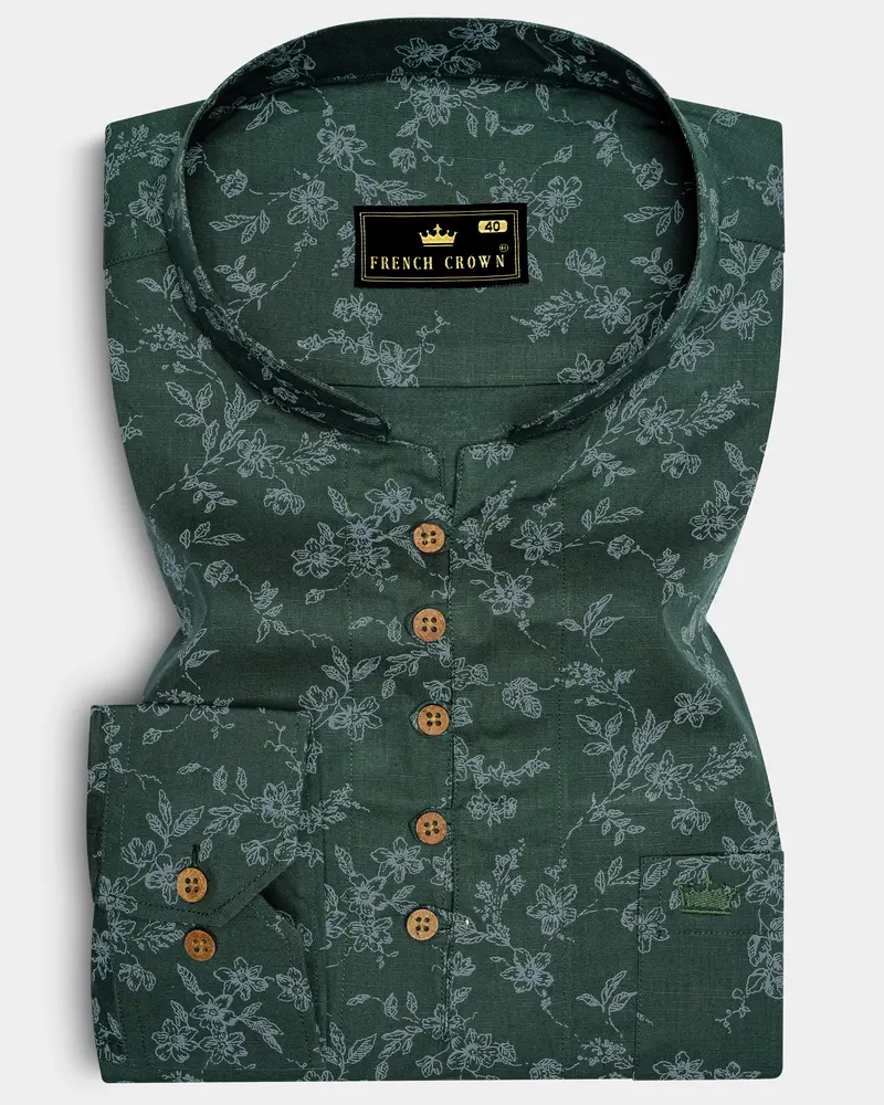 Lunar Green Ditsy Textured Luxurious Linen Kurta Shirt 1
