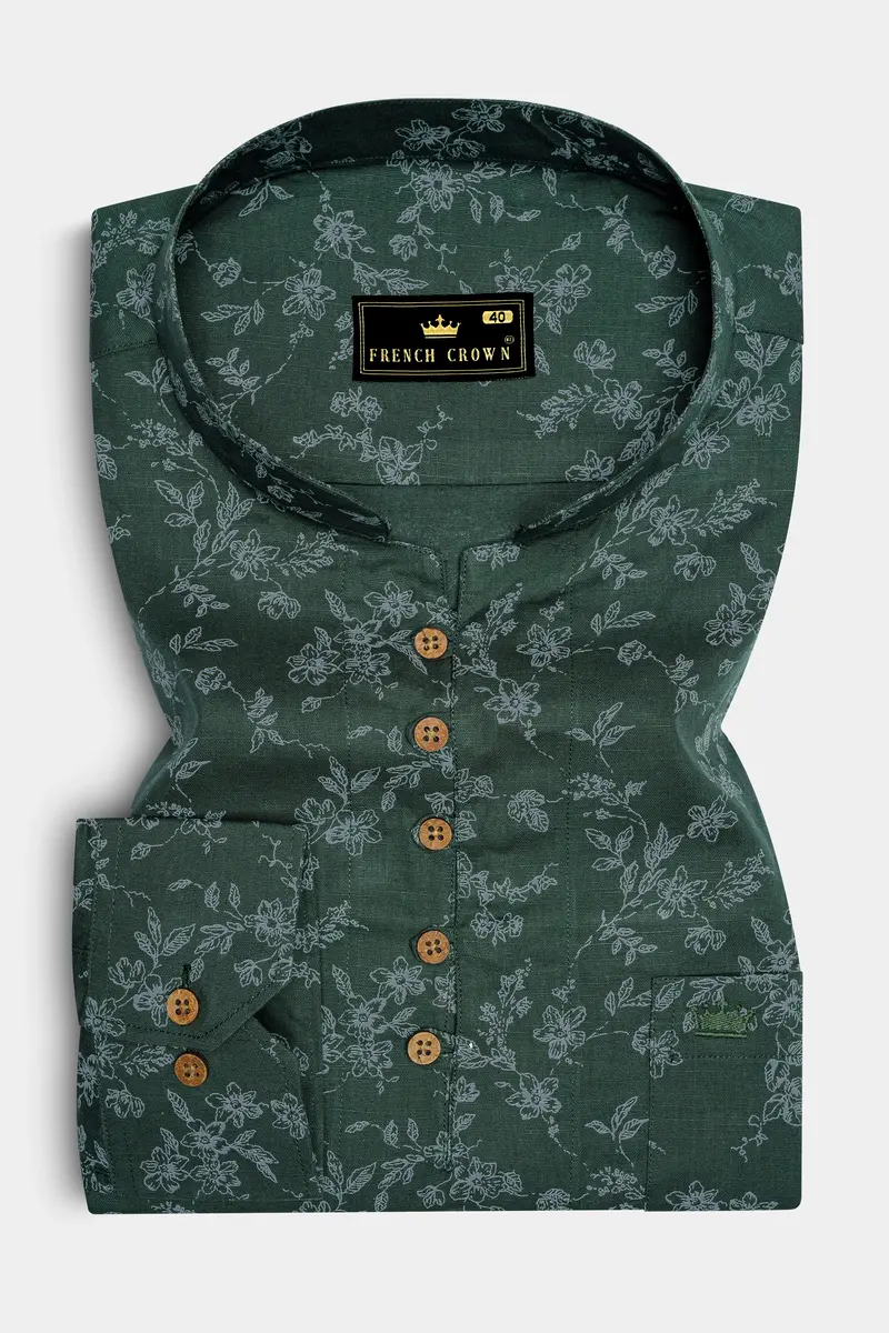 Lunar Green Ditsy Textured Luxurious Linen Kurta Shirt 2