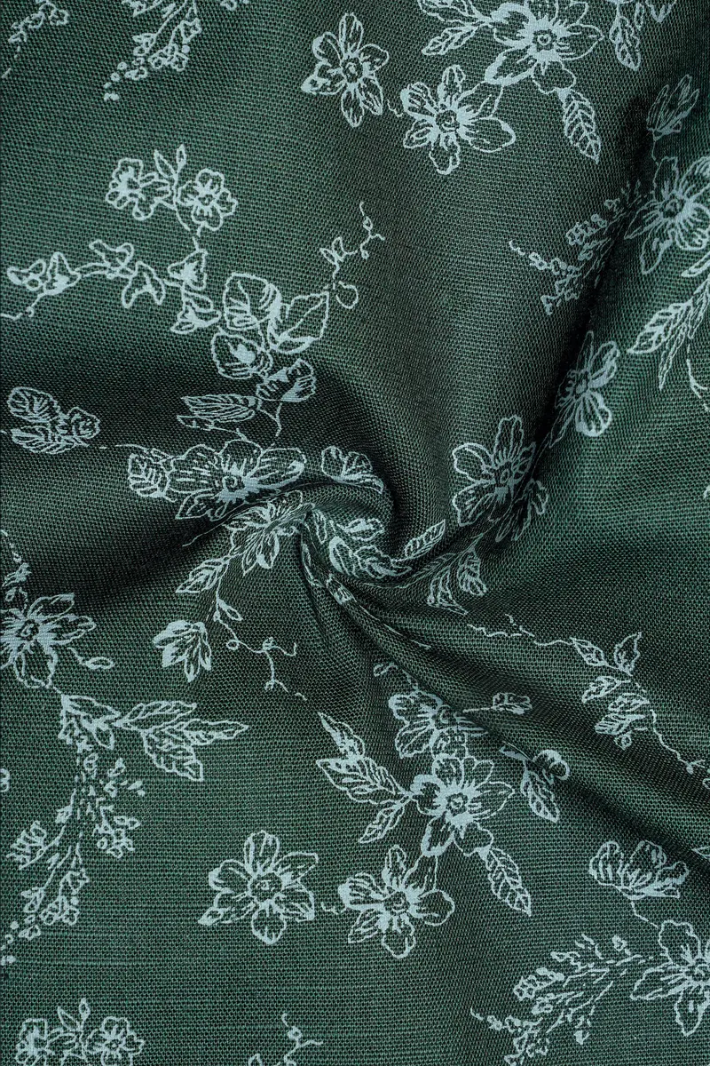 Lunar Green Ditsy Textured Luxurious Linen Kurta Shirt 3
