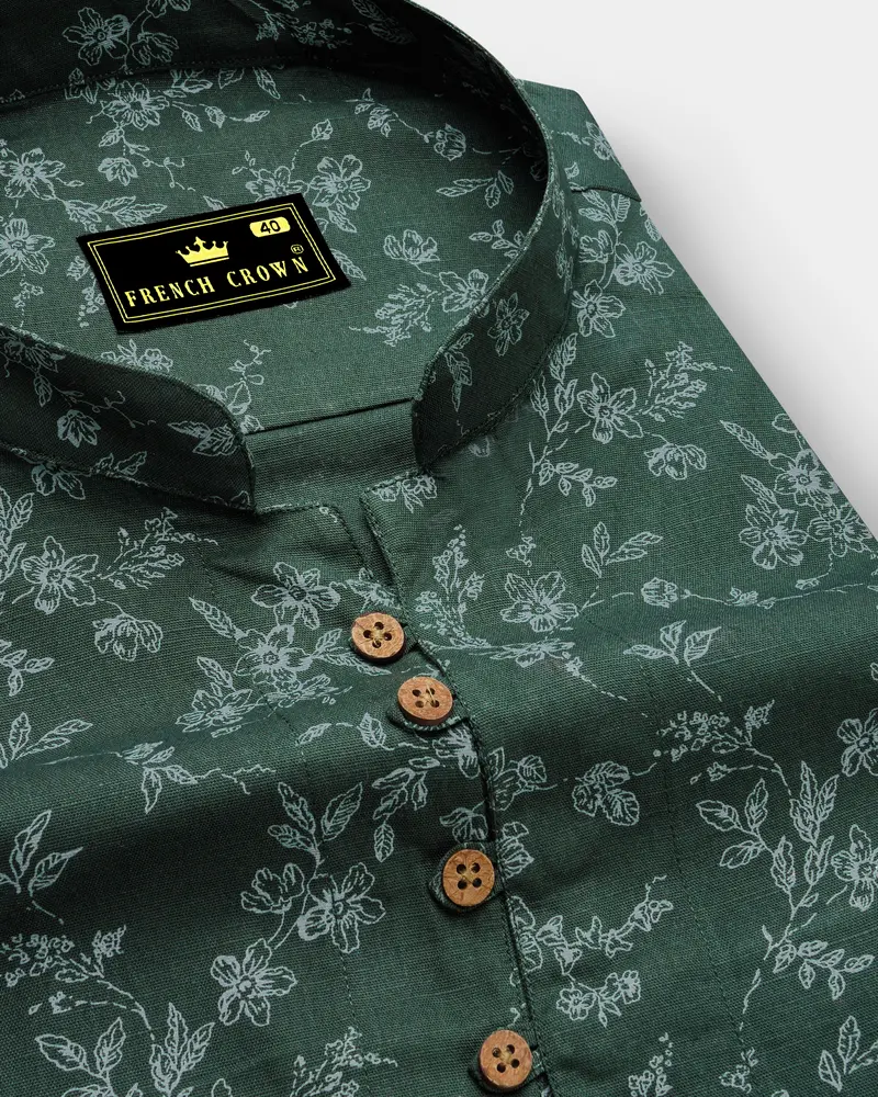 Lunar Green Ditsy Textured Luxurious Linen Kurta Shirt 6