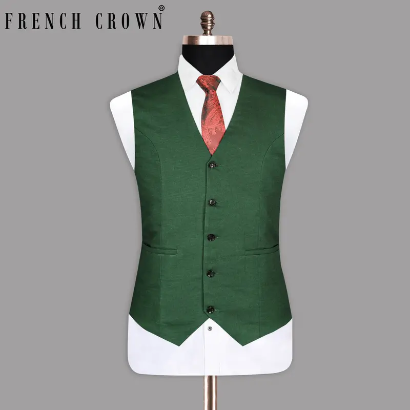 Lunar Green Luxurious Linen Waistcoat 1