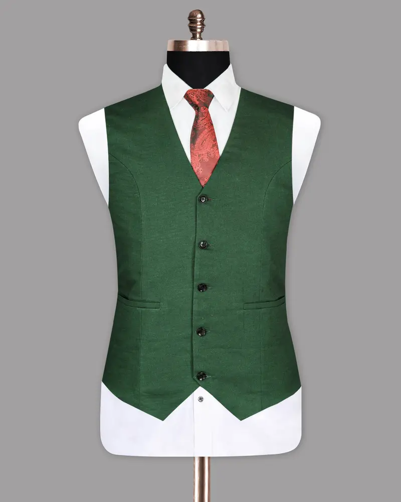Lunar Green Luxurious Linen Waistcoat 2