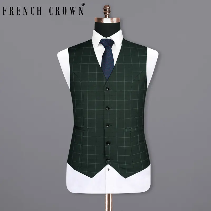 Lunar Green Super Fine Windowpane Woolrich Waistcoat 1