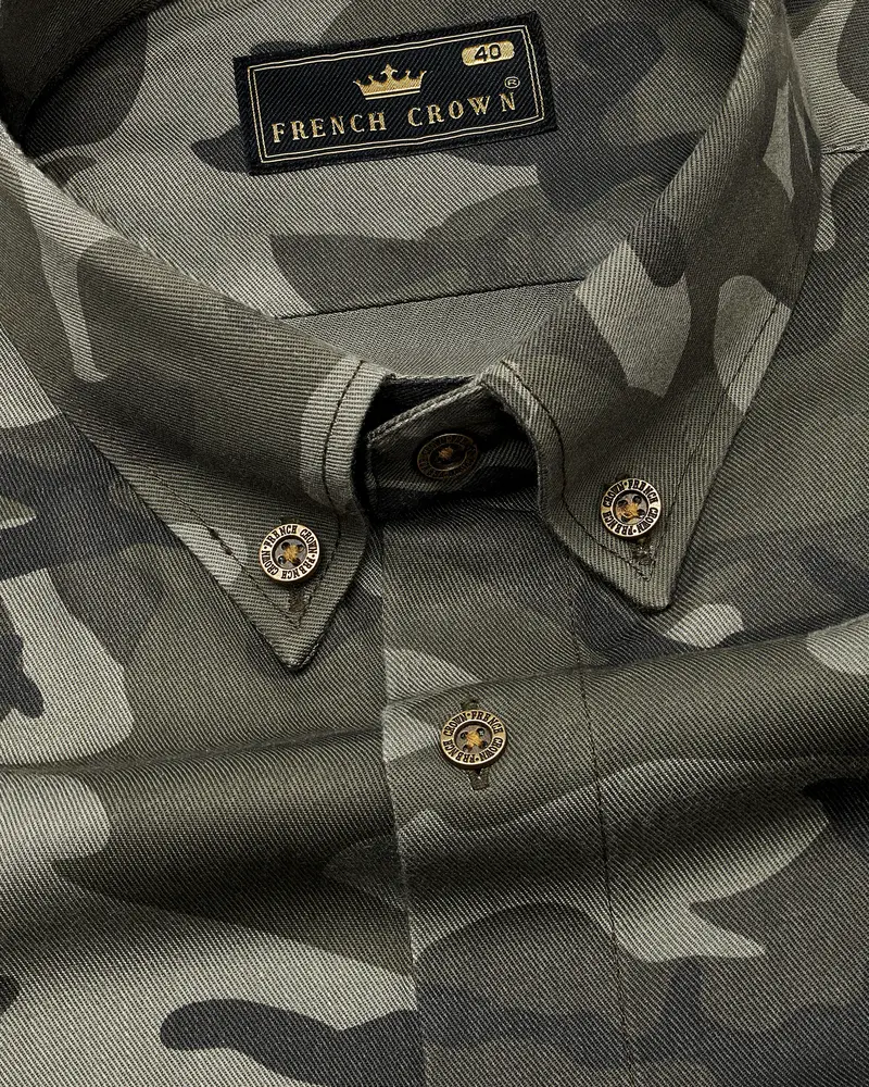 Lunar Green With Concord Gray Camouflage Printed  Premium Tencel Shirt 1