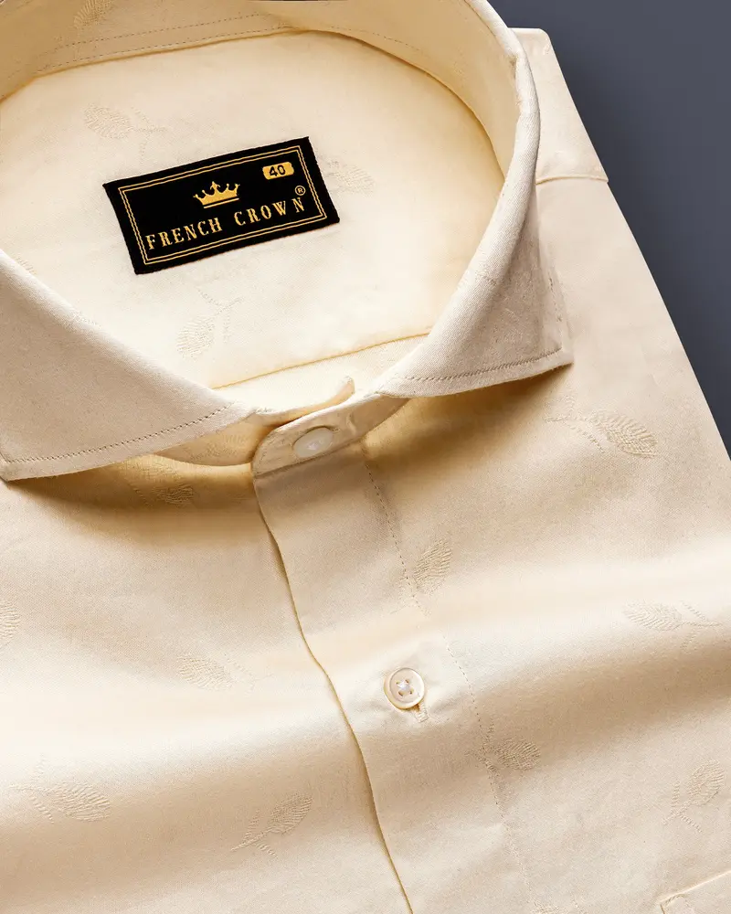 Lustiva-Pavlova Cream Jacquard Textured Premium Cotton Dress Shirt 1