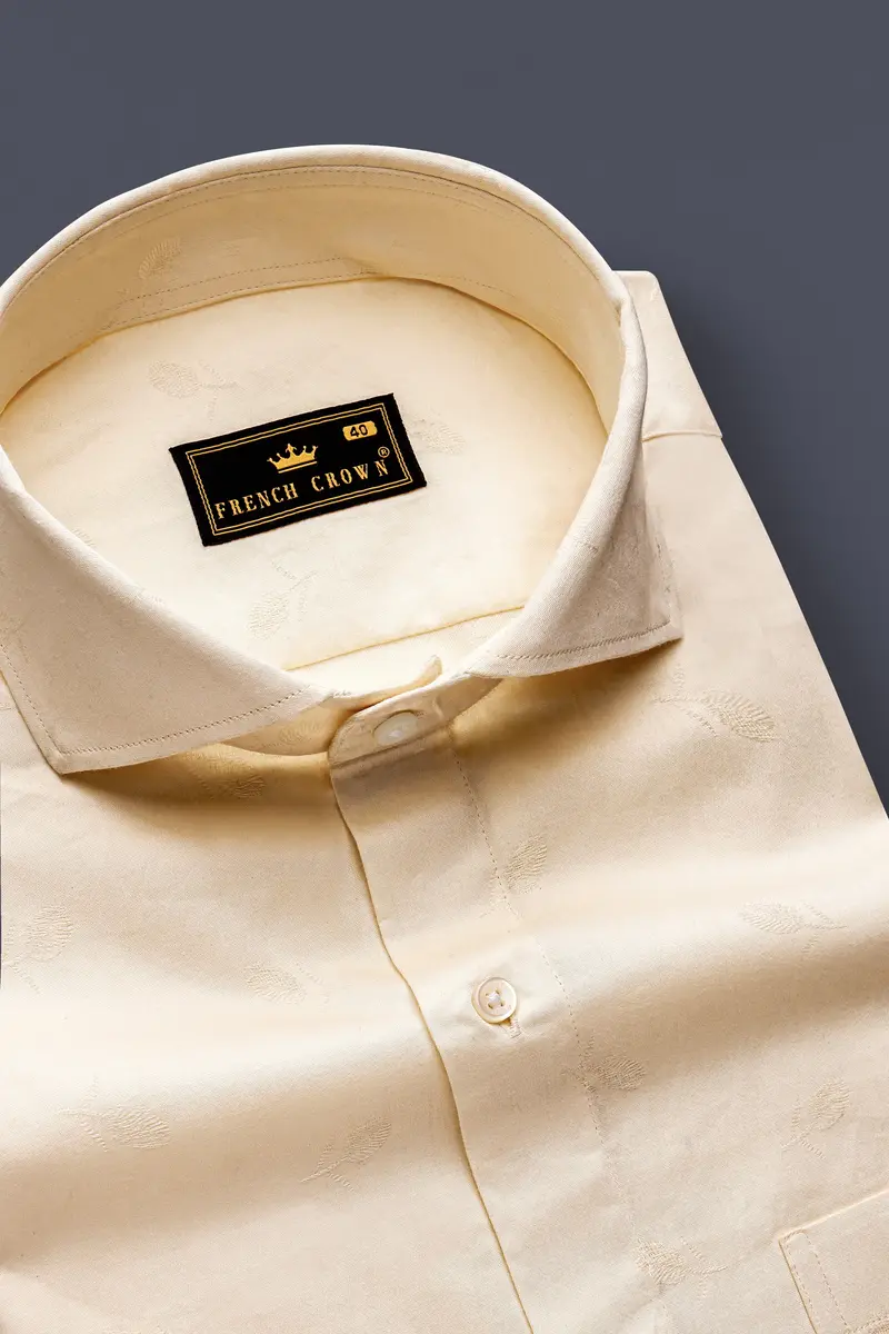 Lustiva-Pavlova Cream Jacquard Textured Premium Cotton Dress Shirt 2