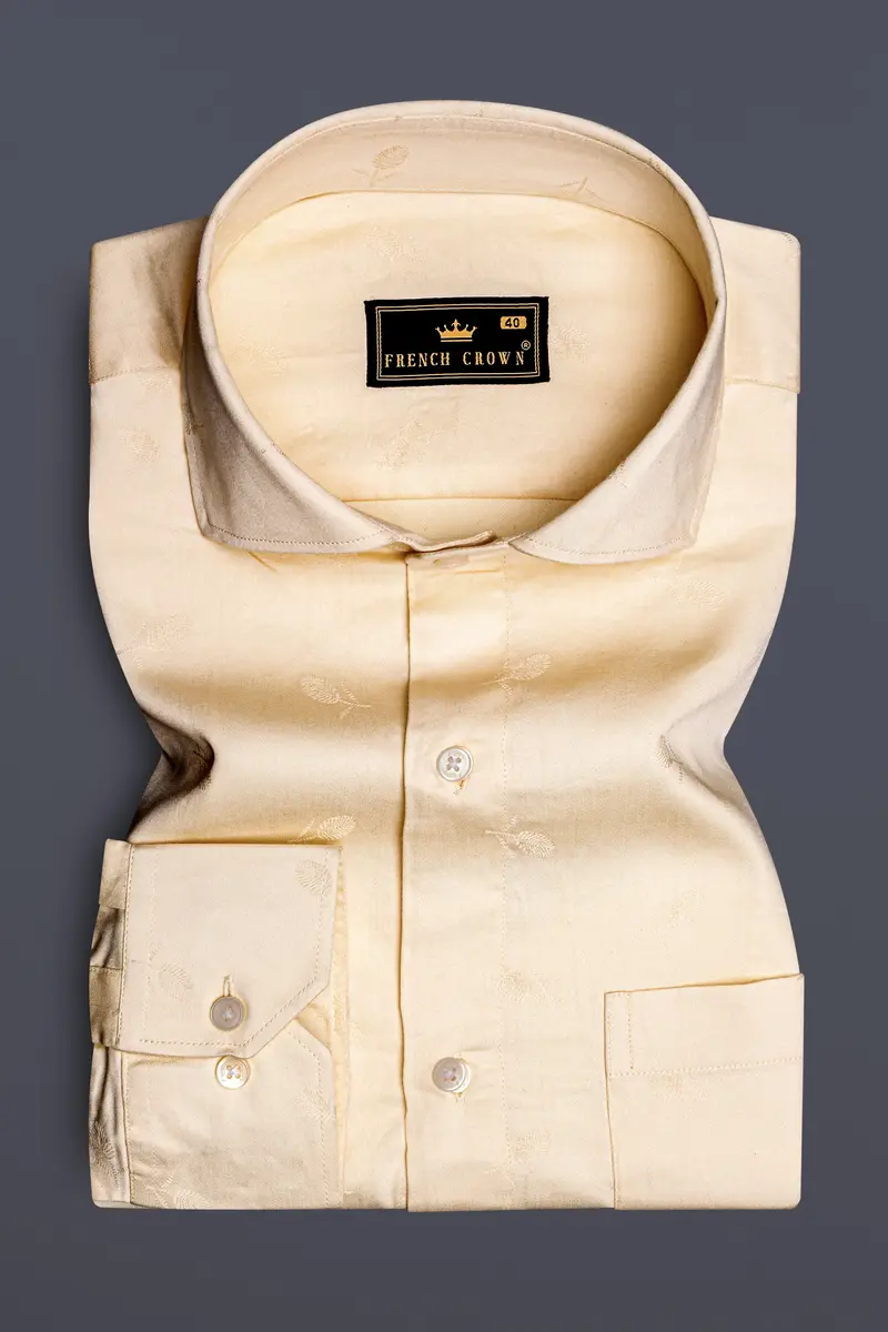 Lustiva-Pavlova Cream Jacquard Textured Premium Cotton Dress Shirt 4