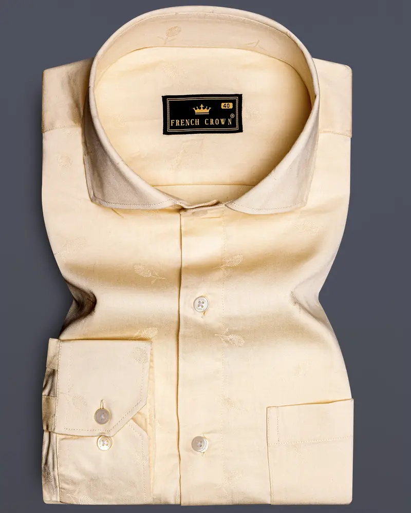 Lustiva-Pavlova Cream Jacquard Textured Premium Cotton Dress Shirt 6