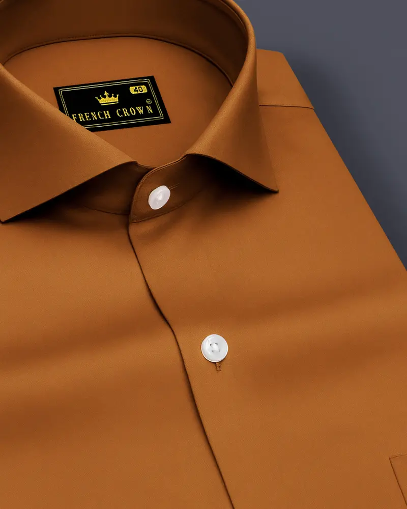 Lustran-Sienna Brown Subtle Sheen Super Soft Premium Cotton Cut Away Collar Dress Shirt 1