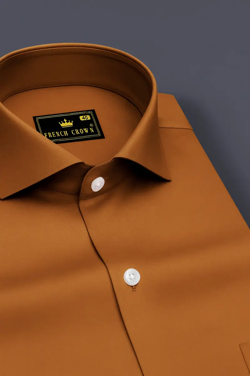 Lustran-Sienna Brown Subtle Sheen Super Soft Premium Cotton Cut Away Collar Dress Shirt 2