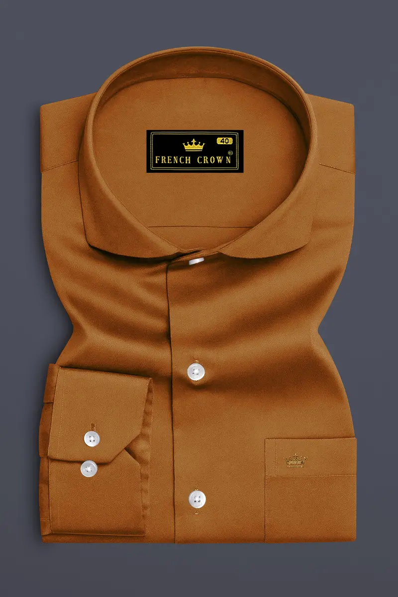 Lustran-Sienna Brown Subtle Sheen Super Soft Premium Cotton Cut Away Collar Dress Shirt 4