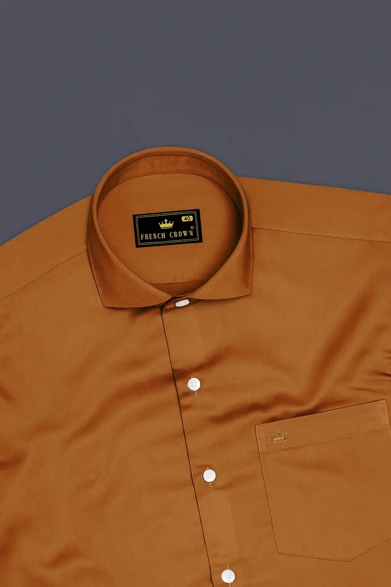 Lustran-Sienna Brown Subtle Sheen Super Soft Premium Cotton Cut Away Collar Dress Shirt 5