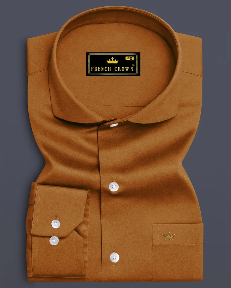 Lustran-Sienna Brown Subtle Sheen Super Soft Premium Cotton Cut Away Collar Dress Shirt 6