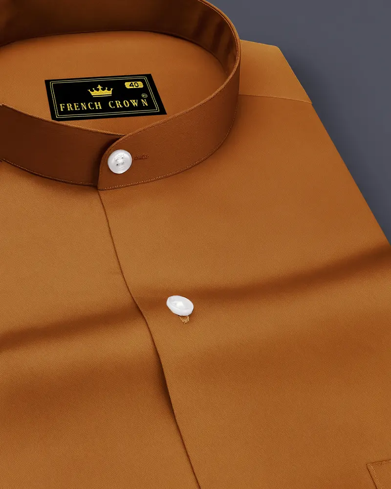 Lustran-Sienna Brown Subtle Sheen Super Soft Premium Cotton Mandarin Shirt 1