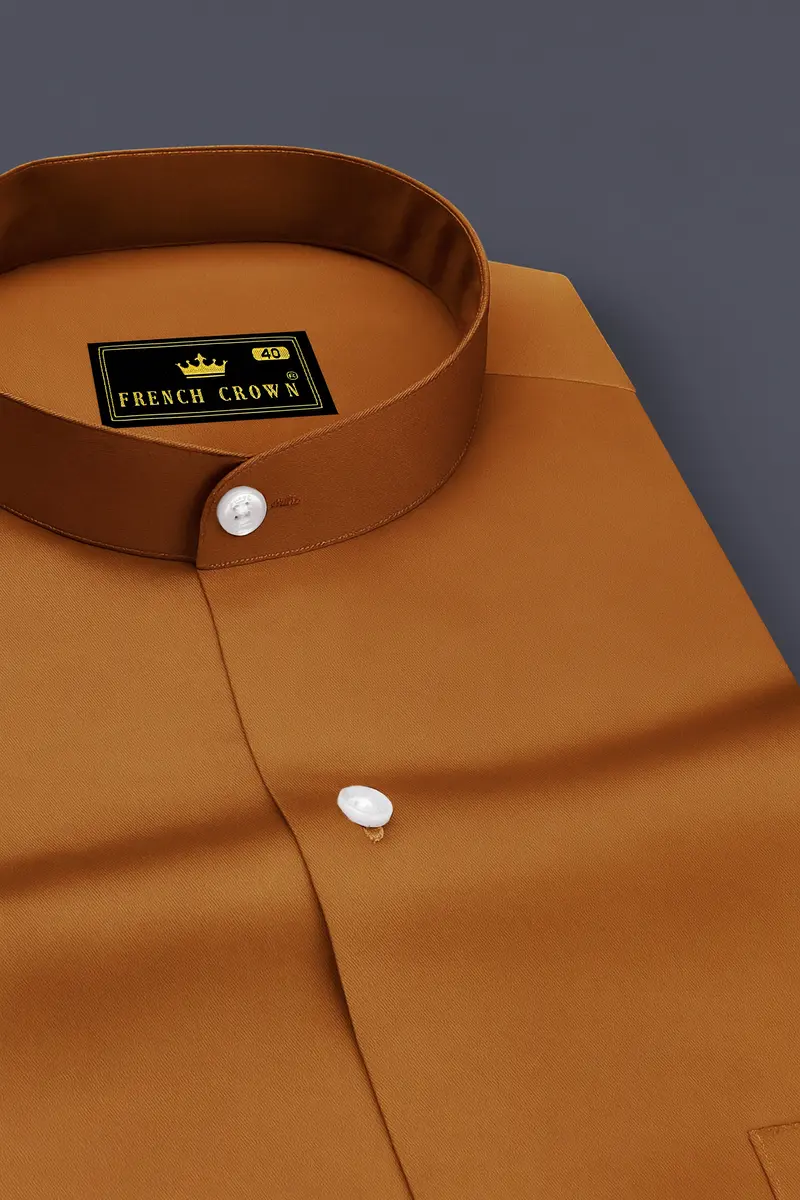 Lustran-Sienna Brown Subtle Sheen Super Soft Premium Cotton Mandarin Shirt 2