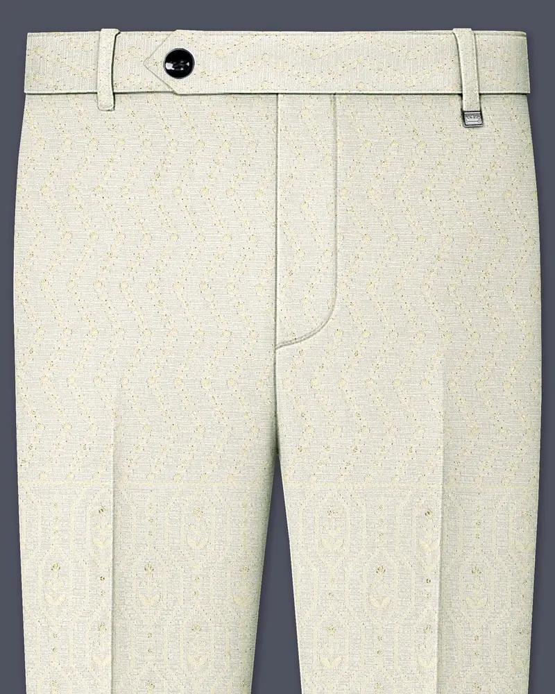 Lustrara-Antique Cream And Peachy Peach Thread And Sequin Embroidered Designer Stretchable Waistband Pant 1