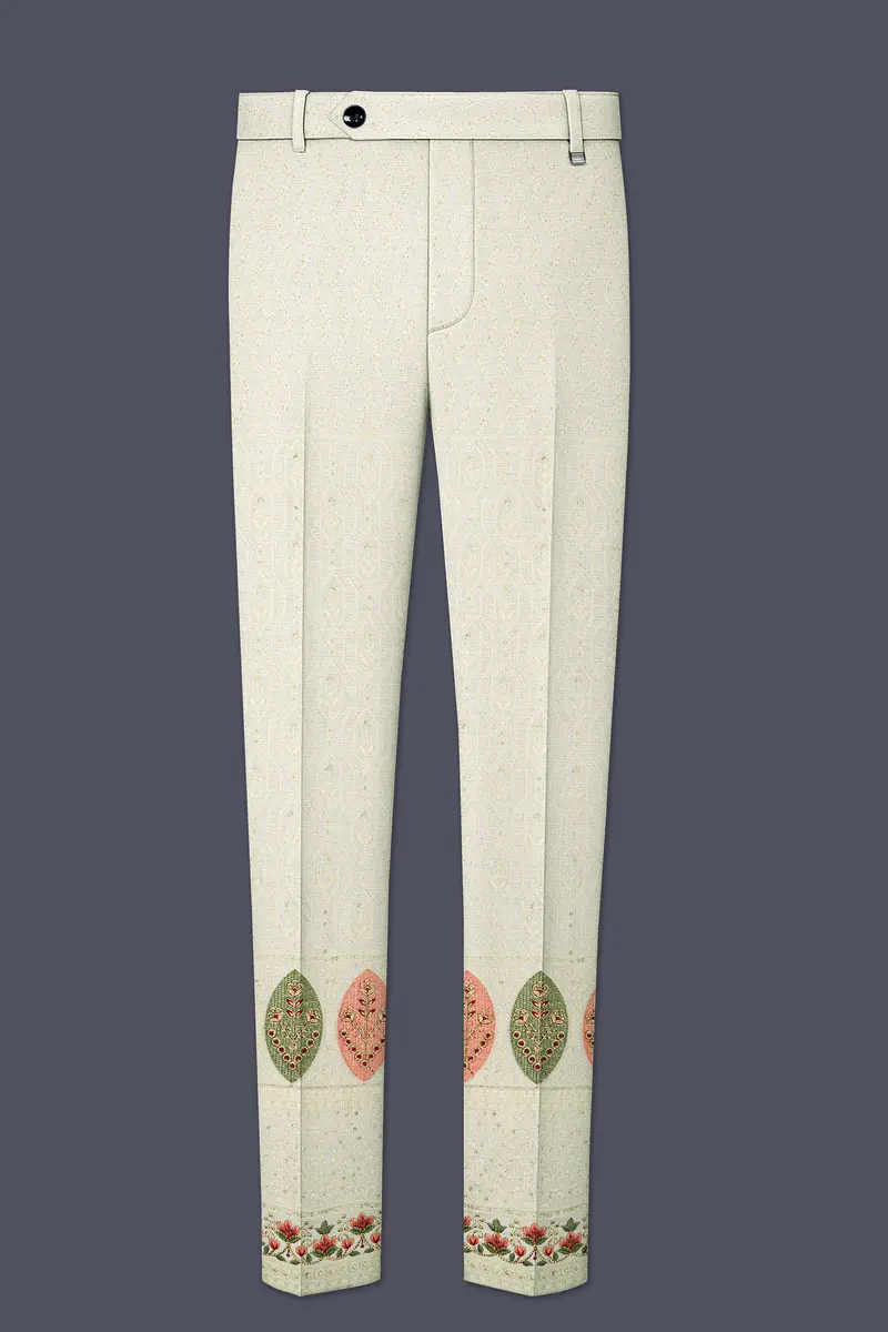 Lustrara-Antique Cream And Peachy Peach Thread And Sequin Embroidered Designer Stretchable Waistband Pant 2