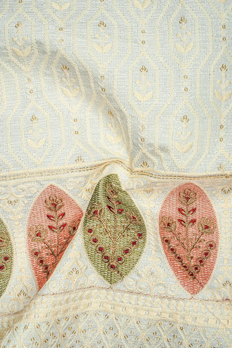 Lustrara-Antique Cream And Peachy Peach Thread And Sequin Embroidered Designer Stretchable Waistband Pant 3
