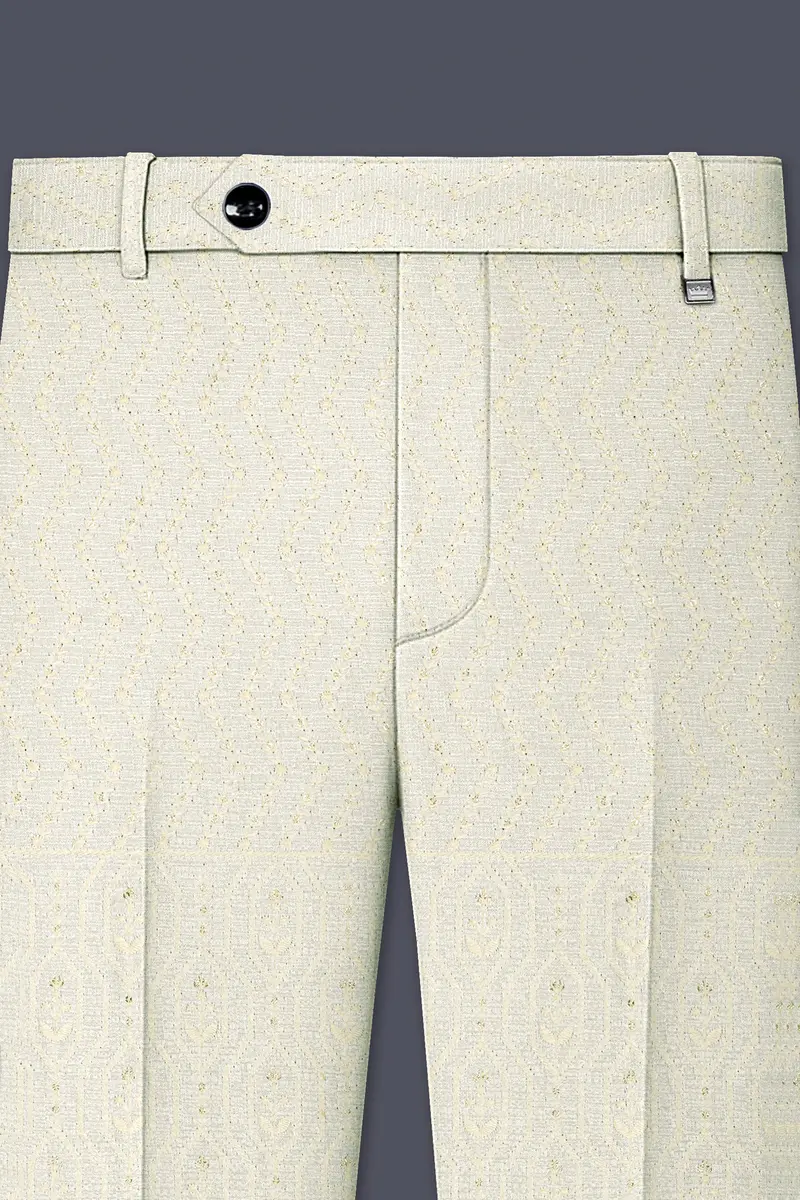 Lustrara-Antique Cream And Peachy Peach Thread And Sequin Embroidered Designer Stretchable Waistband Pant 4