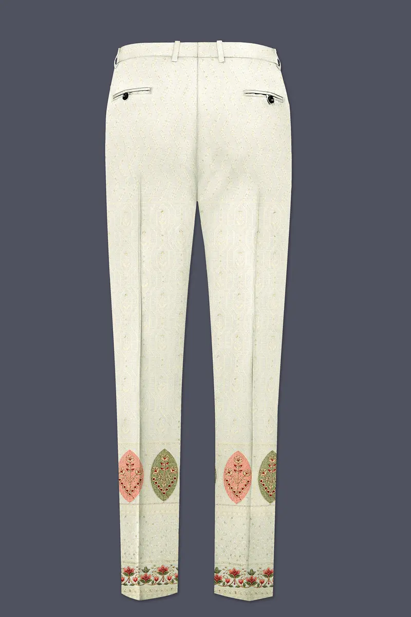 Lustrara-Antique Cream And Peachy Peach Thread And Sequin Embroidered Designer Stretchable Waistband Pant 5