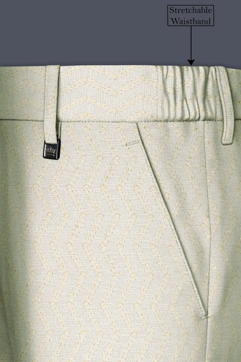Lustrara-Antique Cream And Peachy Peach Thread And Sequin Embroidered Designer Stretchable Waistband Pant 6