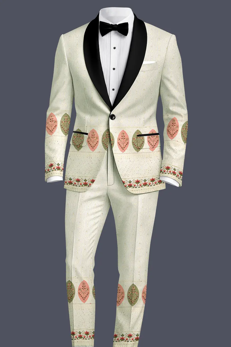 Lustrara-Antique Cream And Peachy Peach Thread And Sequin Embroidered Designer Stretchable Waistband Pant 7