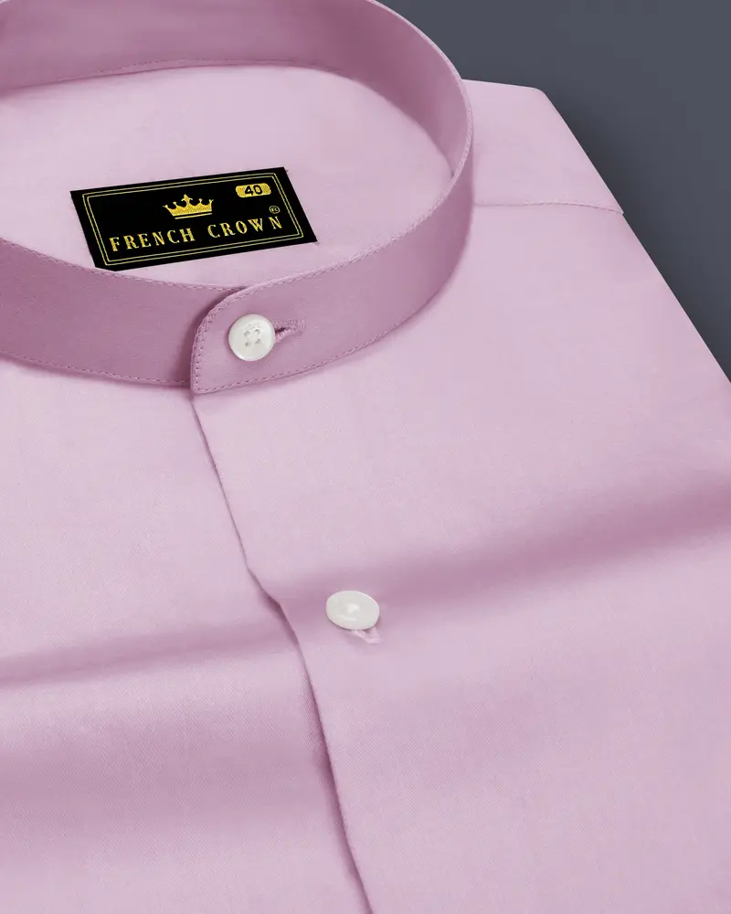 Lustraro-Azalea Pink Subtle Sheen Super Soft Premium Cotton Mandarin Shirt 1