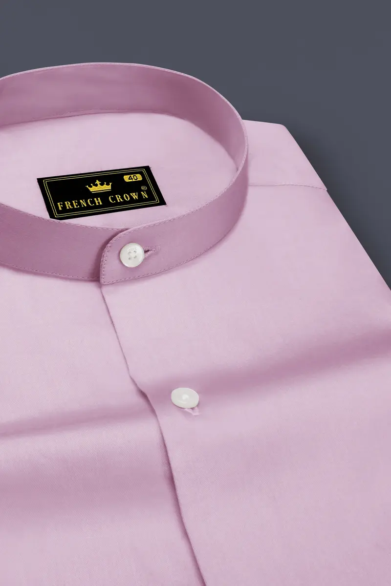 Lustraro-Azalea Pink Subtle Sheen Super Soft Premium Cotton Mandarin Shirt 2