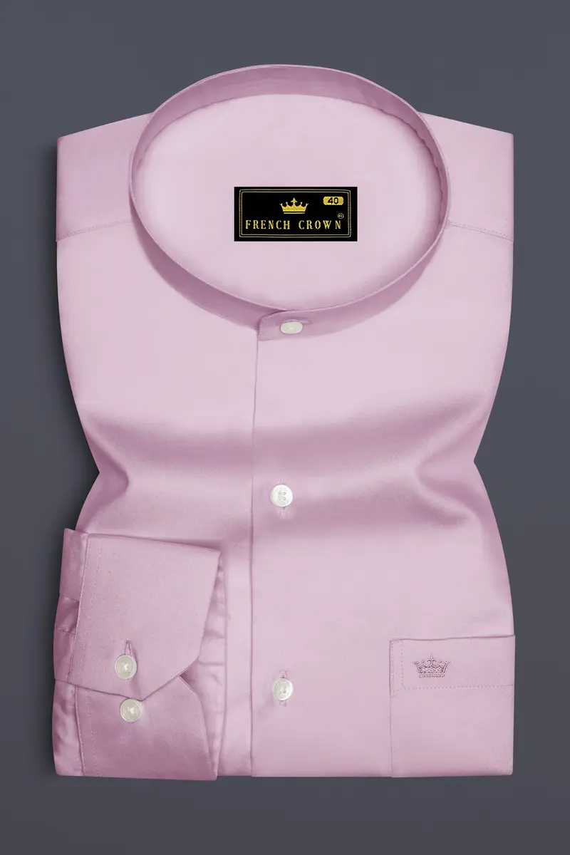 Lustraro-Azalea Pink Subtle Sheen Super Soft Premium Cotton Mandarin Shirt 4