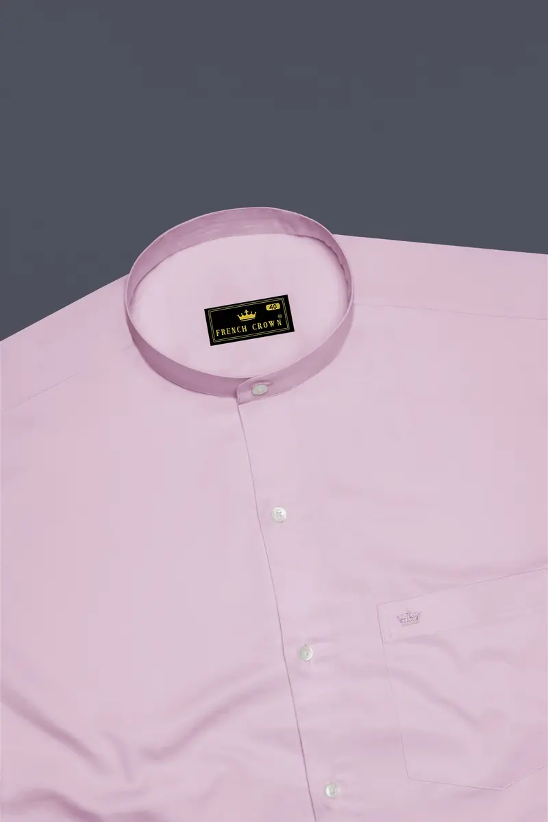 Lustraro-Azalea Pink Subtle Sheen Super Soft Premium Cotton Mandarin Shirt 5
