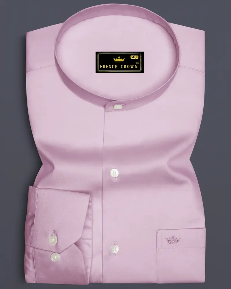 Lustraro-Azalea Pink Subtle Sheen Super Soft Premium Cotton Mandarin Shirt 6