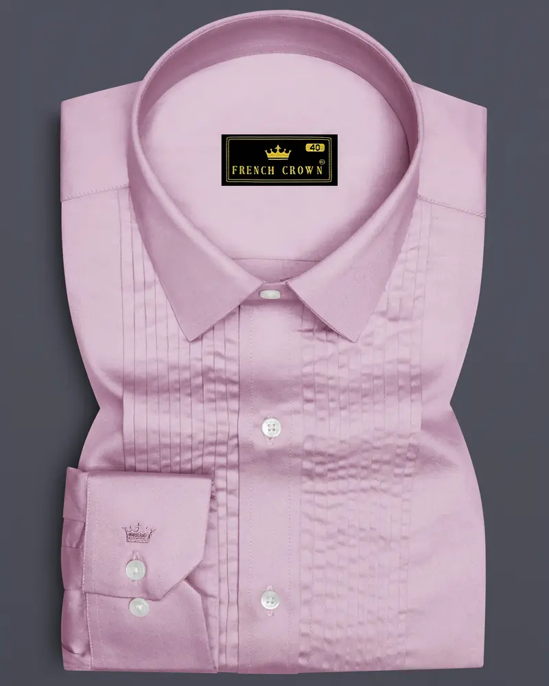 Lustraro-Azalea Pink Subtle Sheen Super Soft Premium Cotton Tuxedo Shirt 1