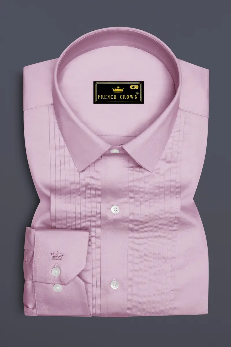 Lustraro-Azalea Pink Subtle Sheen Super Soft Premium Cotton Tuxedo Shirt 2