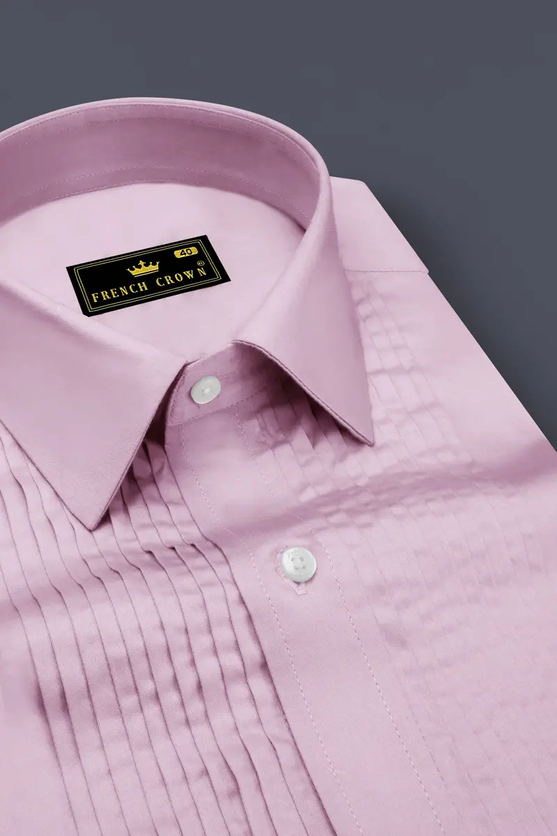 Lustraro-Azalea Pink Subtle Sheen Super Soft Premium Cotton Tuxedo Shirt 4