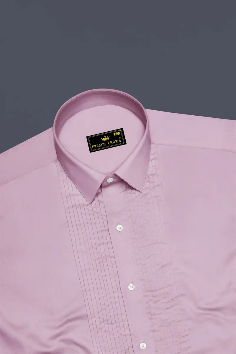 Lustraro-Azalea Pink Subtle Sheen Super Soft Premium Cotton Tuxedo Shirt 5