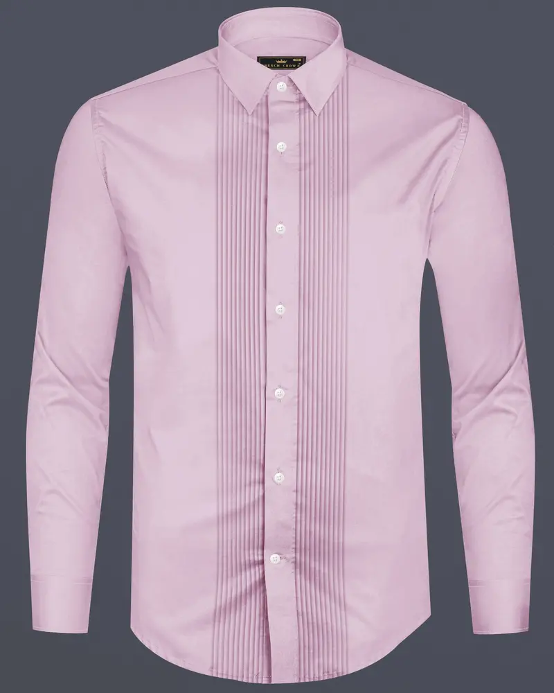 Lustraro-Azalea Pink Subtle Sheen Super Soft Premium Cotton Tuxedo Shirt 8