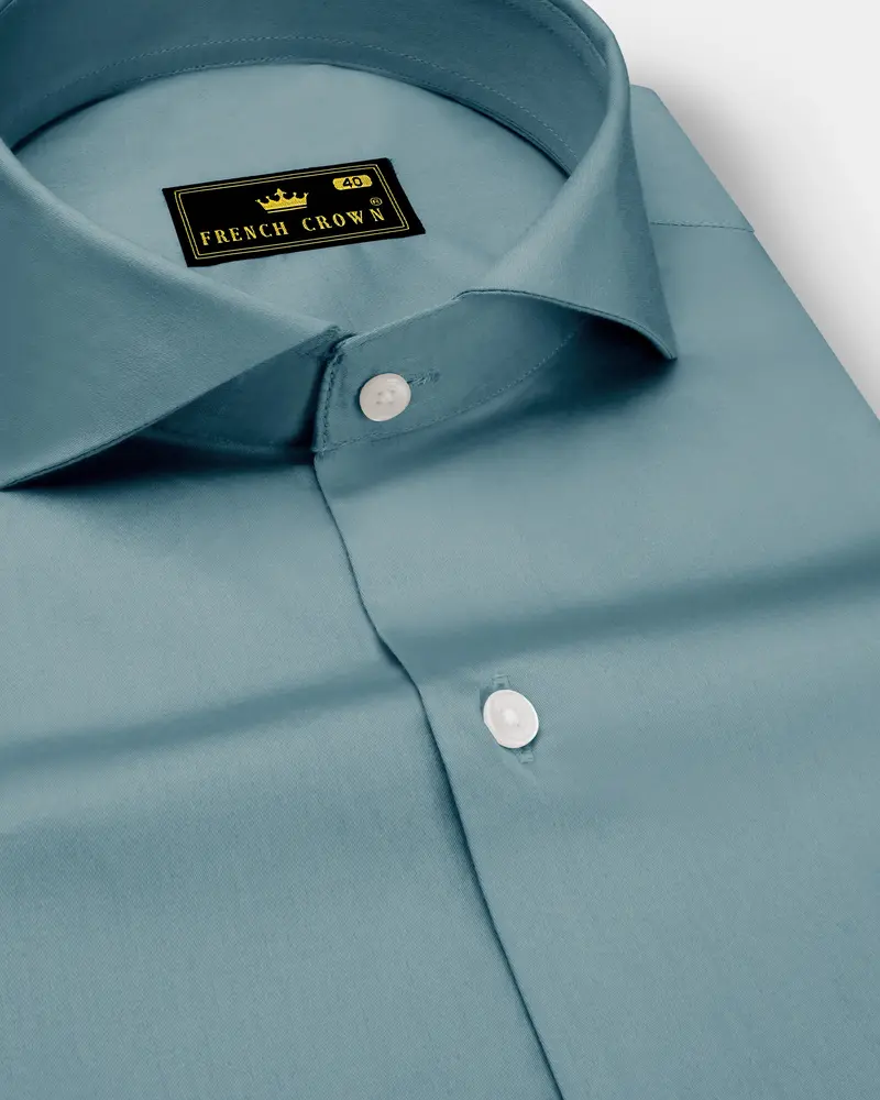 Lustraro-Cadet Green Subtle Sheen Super Soft Premium Cotton Cut Away Collar Dress Shirt 1